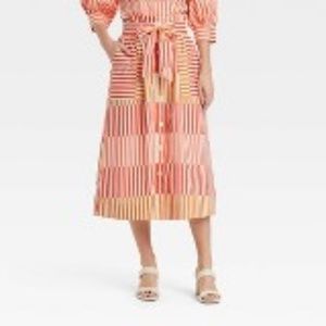Who What Wear Paper Bag Waist Sunset Colors Midi Skirt